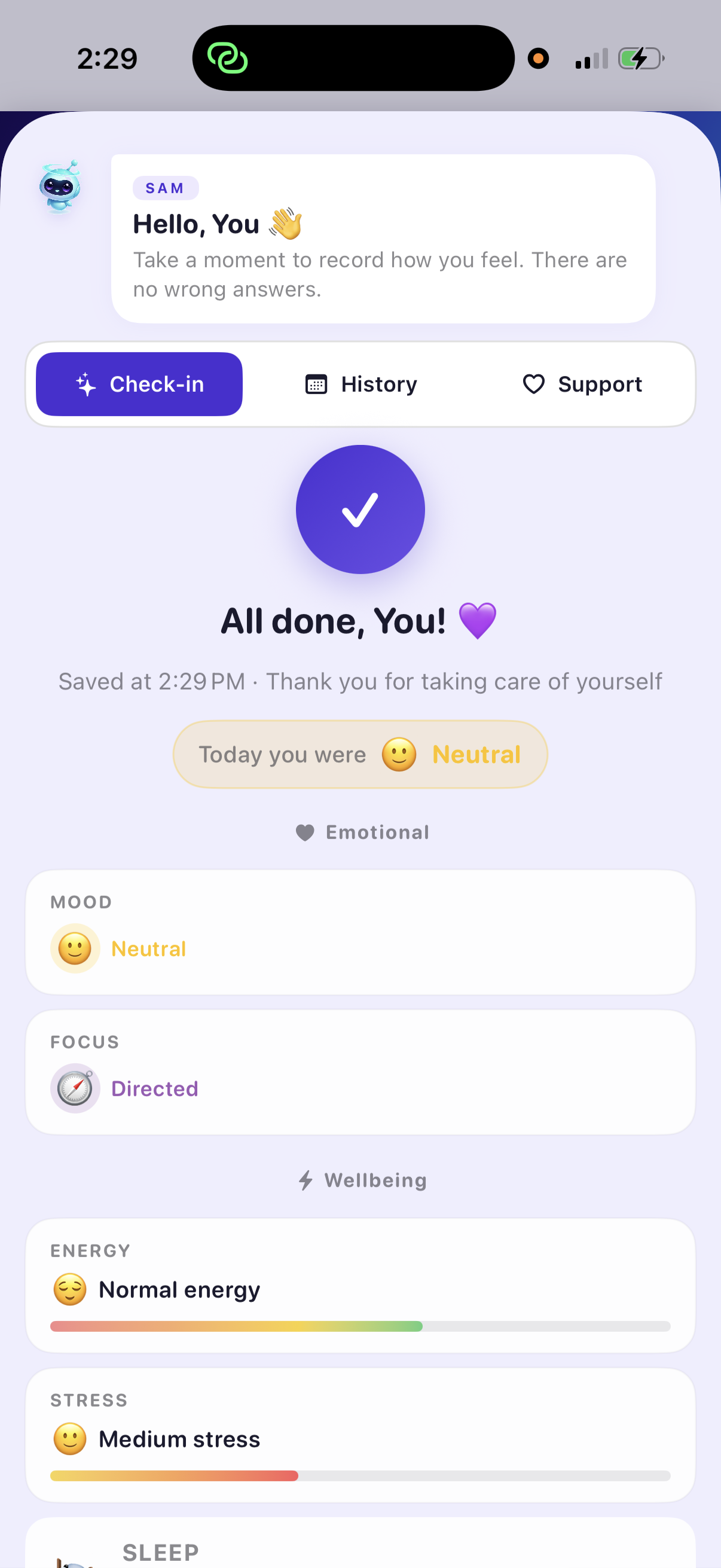 Finiverse emotion tracking