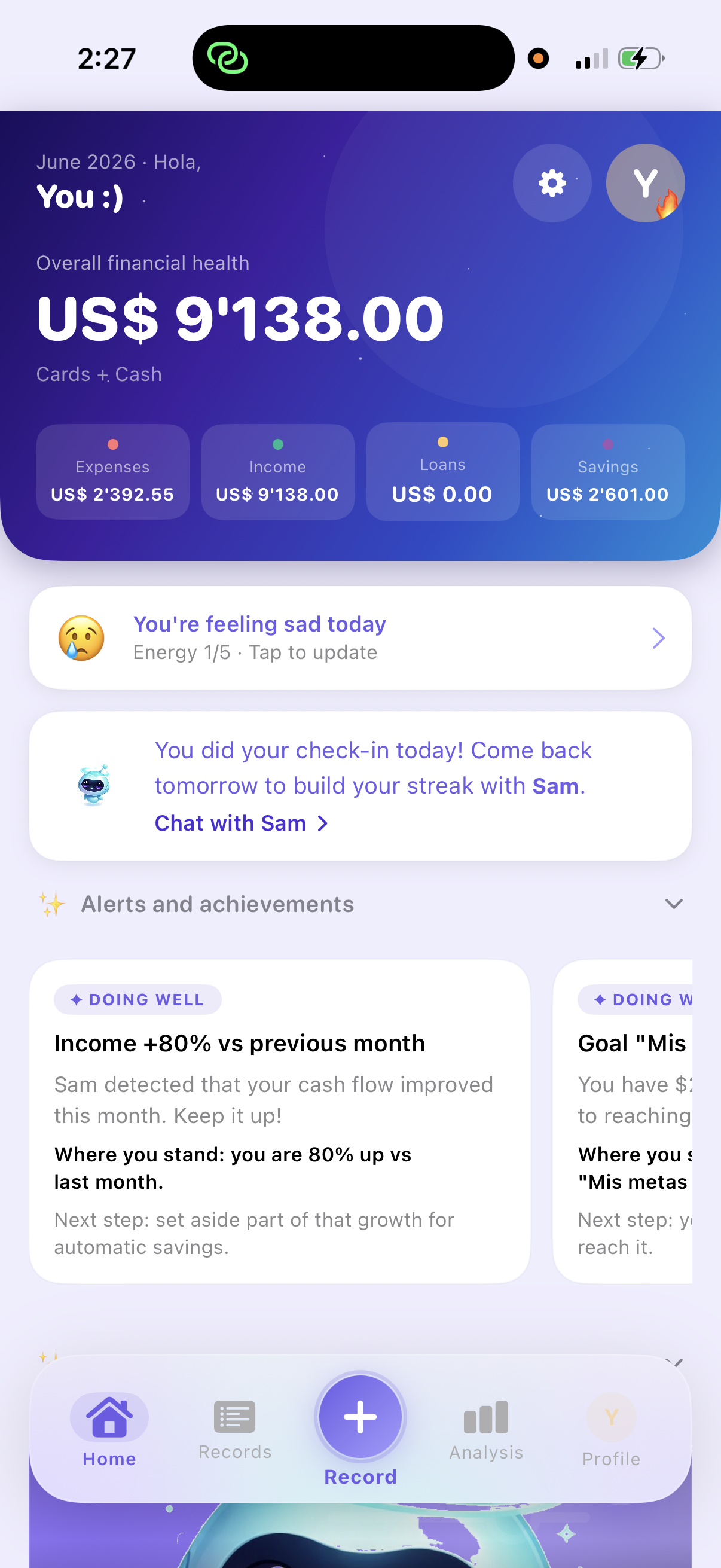 Finiverse home screen