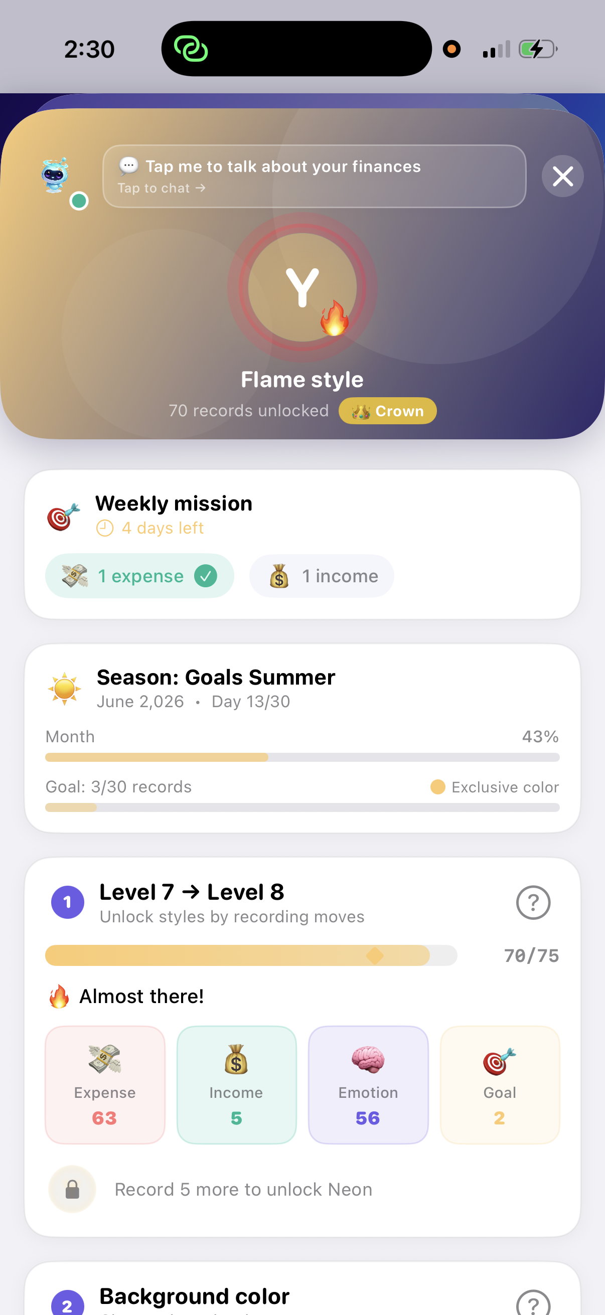 Gamification screen